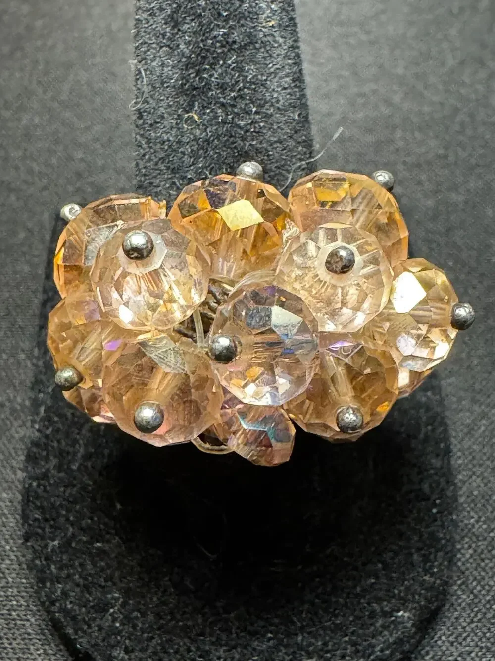 Vintage Sterling Silver w/ Pink A/B Cluster Ring Size 7.5
